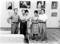 The five in front of Arman_s mother_s (Arpenik Ghapantsyan) paintings