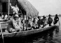 Duck hunting, father of the witness with a pipe, Batanagar, India, probably 1940s.