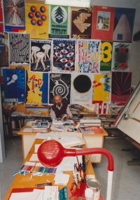 Jan Rajlich Jr in his studio at Jiráskova in Brno, 1997. Photo by Přemysl Janíček