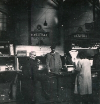 Father Antonín Vyleťal in his shop in Rytířská Street