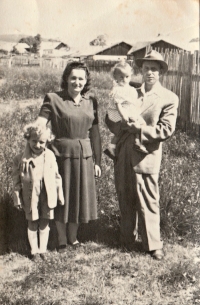 Václav Vondrášek with his sister and parents, 1950s, Volary