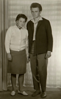 Václav Vondrášek with his sister, 1960s, Volary