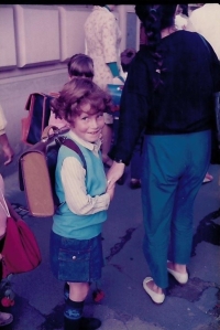 Daughter Běta goes to school for the first time, Prague 1985