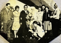 Brother Stanislav's wedding. Ludmila on her knees with her brother Václav