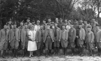 Michael Plátek's grandfather František Plátek (second from left, top row) as a member of the Sokol in Turnov, 1933