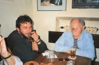 Tomáš Mazal (left) with Bohumil Hrabal in 1994