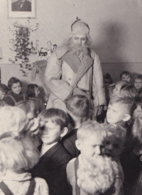 Father Christmas visiting the children, December 1953