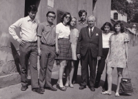 Jaroslav Douša (second left) with his teacher and classmates from the archive science and history programme of the Faculty of Arts, Charles University in Prague, 1971