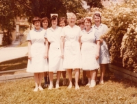 Stanislava Petrželková on the photo fourth from the right, Luhačovice, 80s