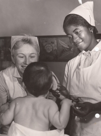 Stanislava Petrželková with a trainee, Infant Institute Luhačovice, 1961