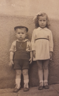 With his sister, circa 1951