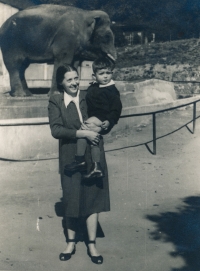 With his mother; 1950 - 1951